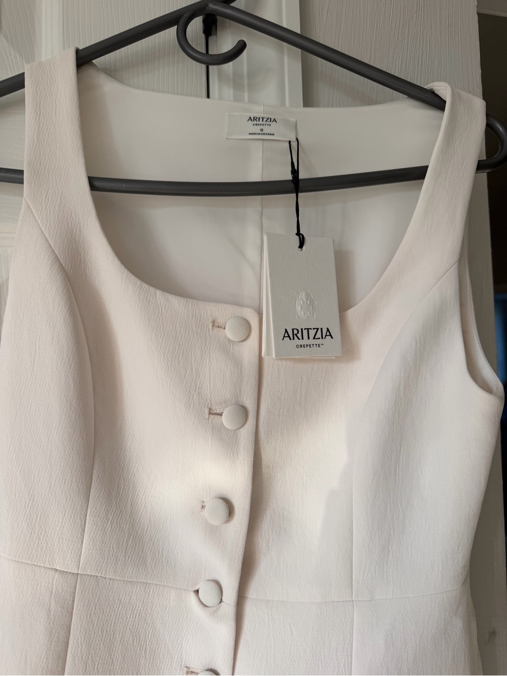 Aritzia Off-White Sleeveless Button Front Dress